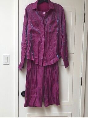 Nasty Gal two piece set long sleeve oversize top and high waist hot pink pants